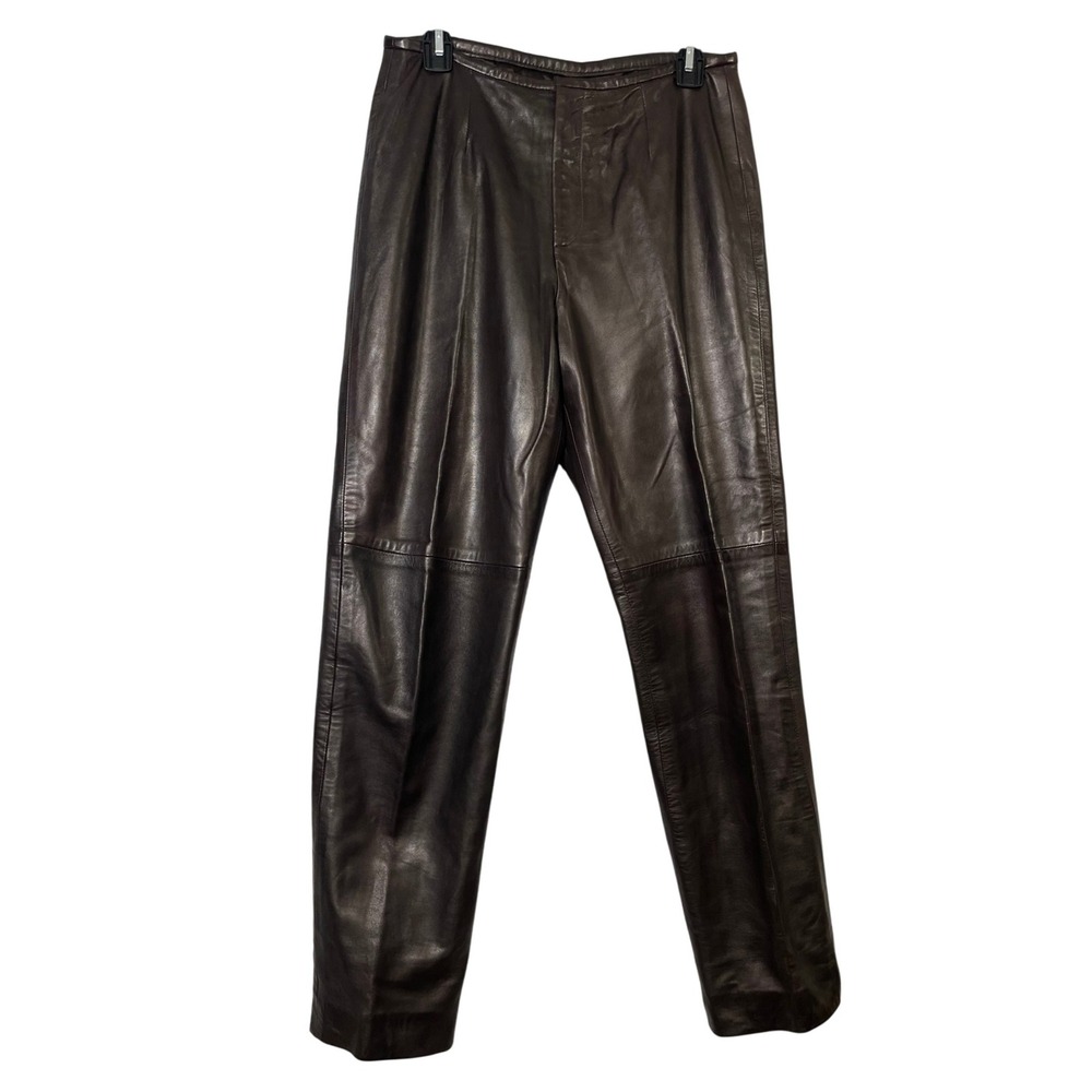 Siena Brown Leather Pants Women's Size 10‎ Tapered Leg Pleated High Waist